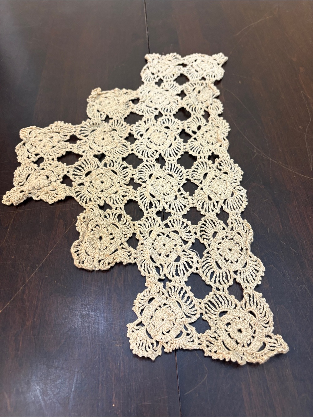 Vintage Handmade Taupe Crochet Table Runner Doily
